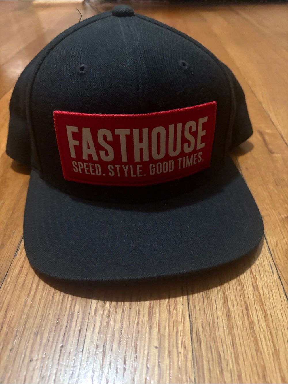 Fasthouse Black Snapback Cap with Red Patch